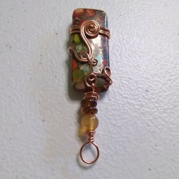 Gorgeous & Unique Fall Colors! Woodsy Sea Sediment Jasper + Agate Pendant - Picture 8 of 12